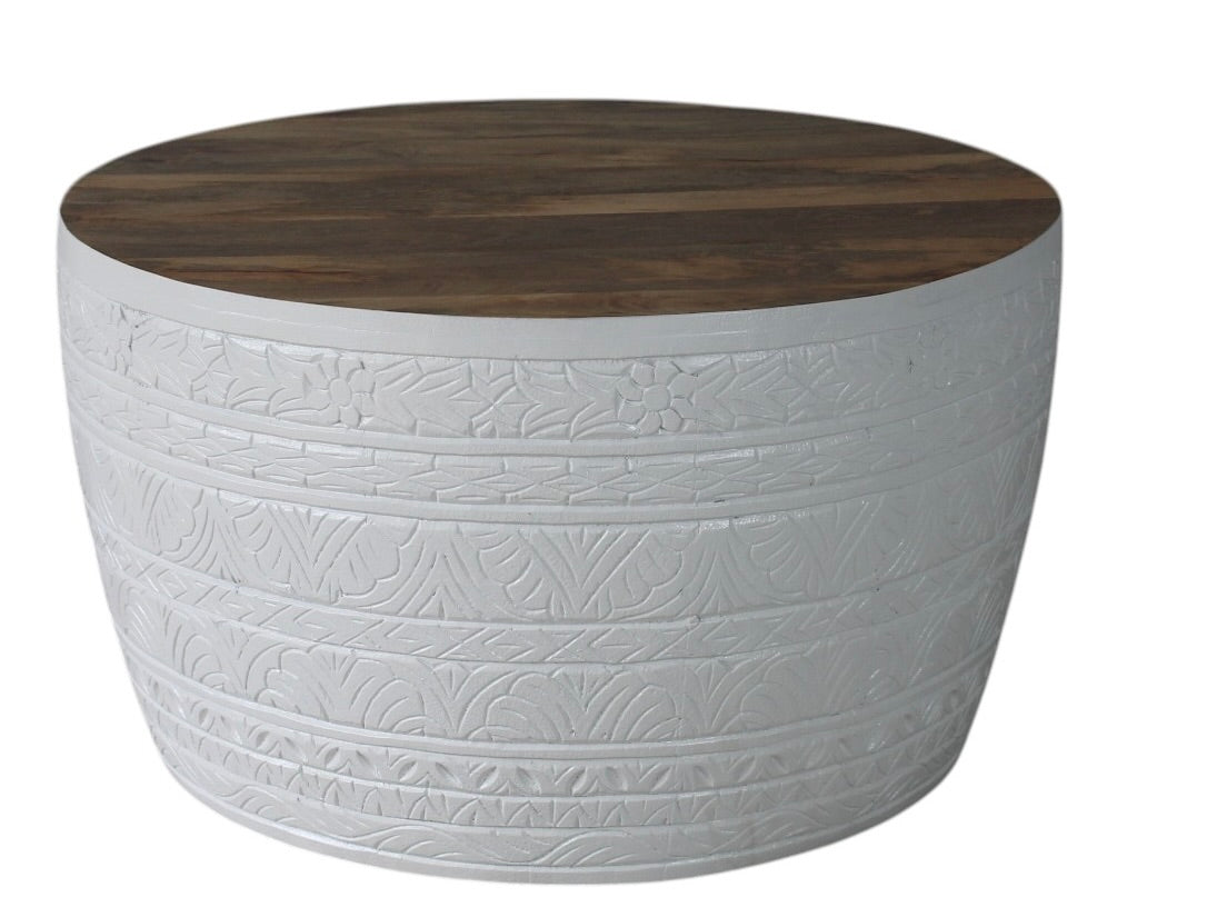 Carved round coffee table