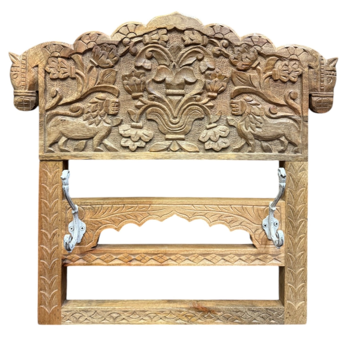 Wall hanging carved set of hooks