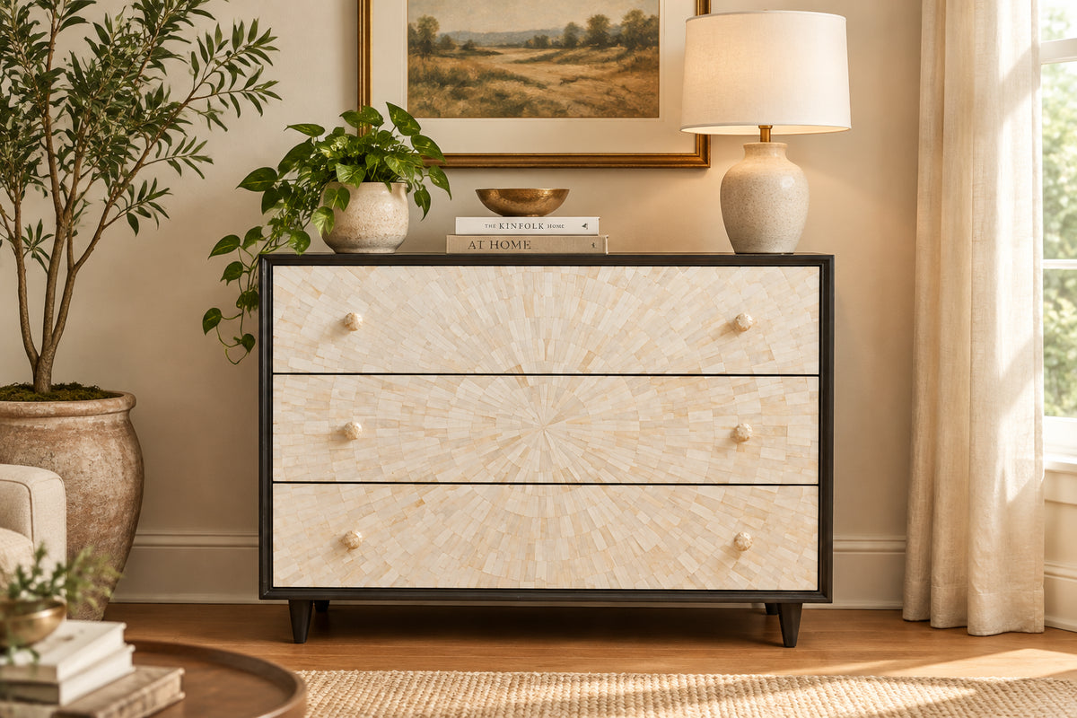 bone inlay chest of drawer