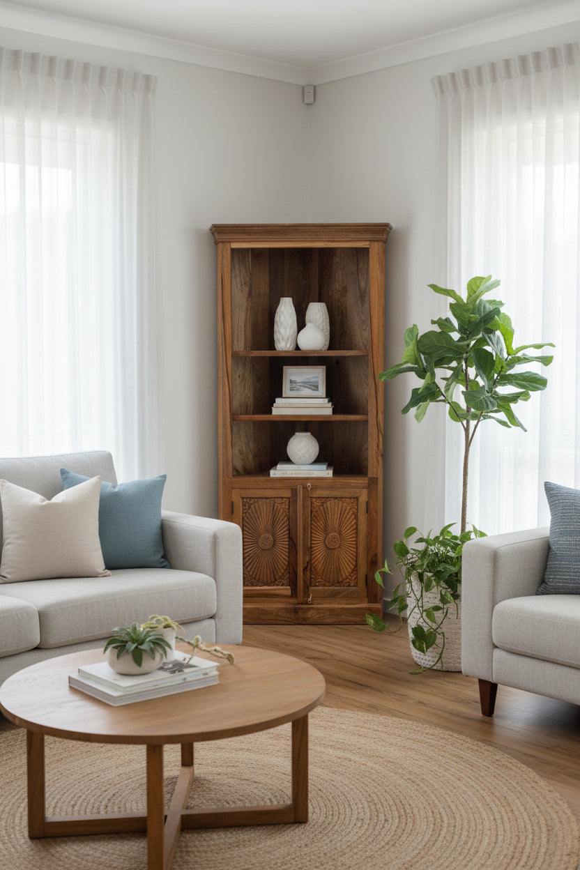 Corner timber cabinet / display unit