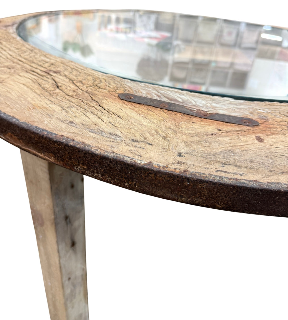 Cart wheel dining table