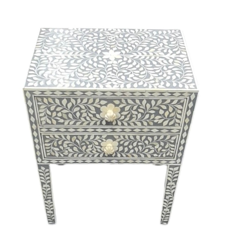 Floral Bone Inlay Bedside / Sidetable