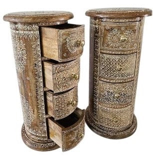 Round narrow side table with drawers