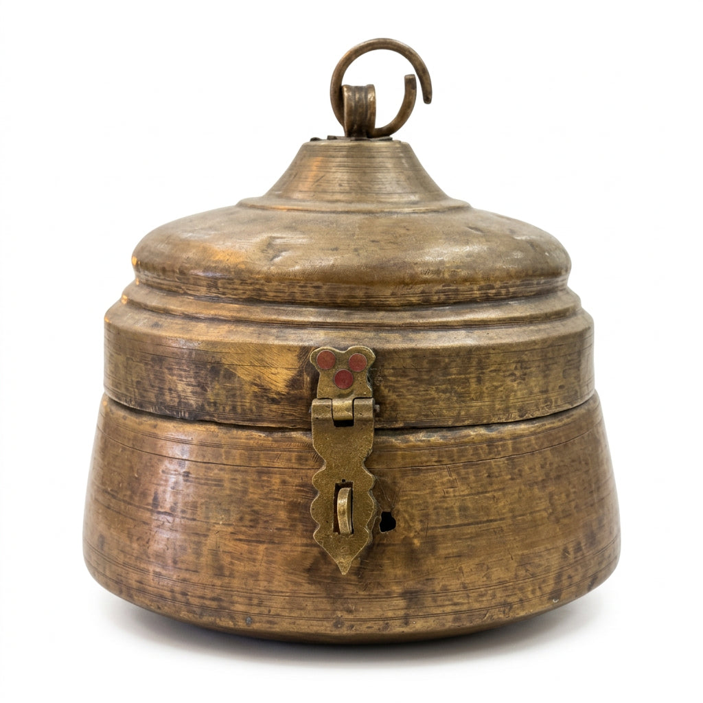 Indian Brass Paan Box From Rajasthan - Early 20thC