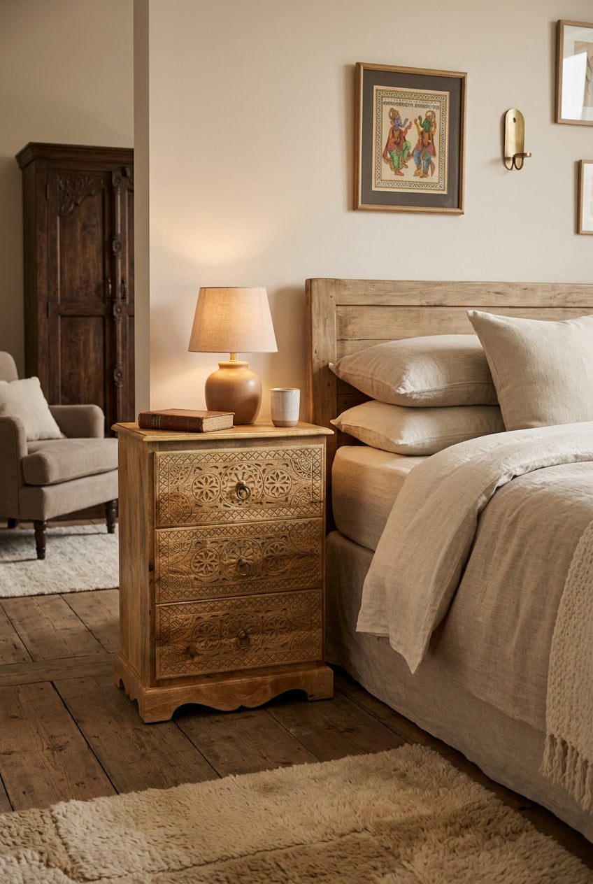 Tall 3 drawer bedside / sidetable