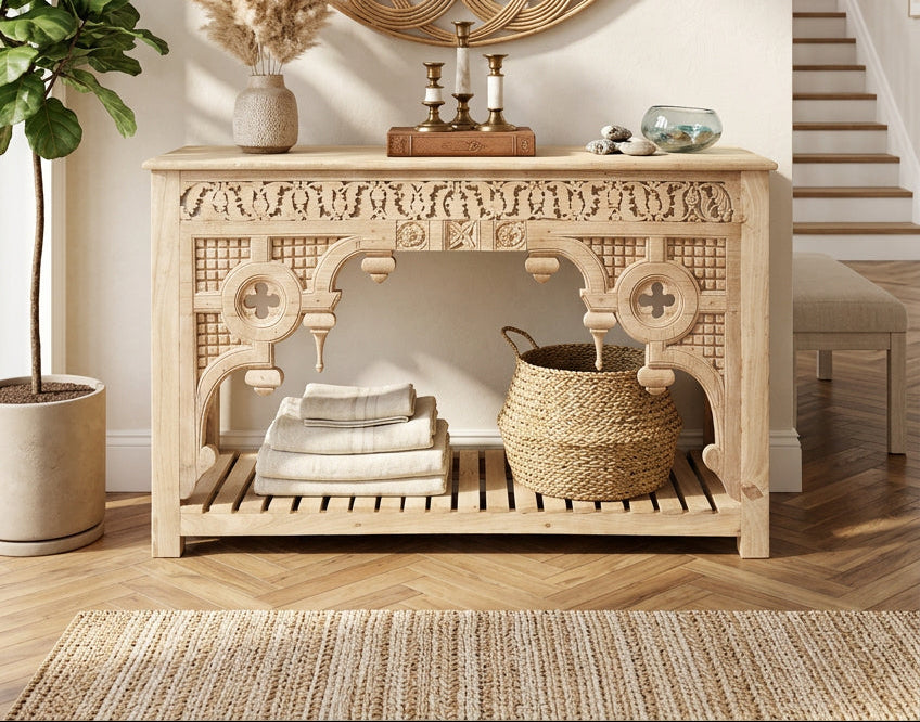 Natural / Bleached Console Intricate Carving