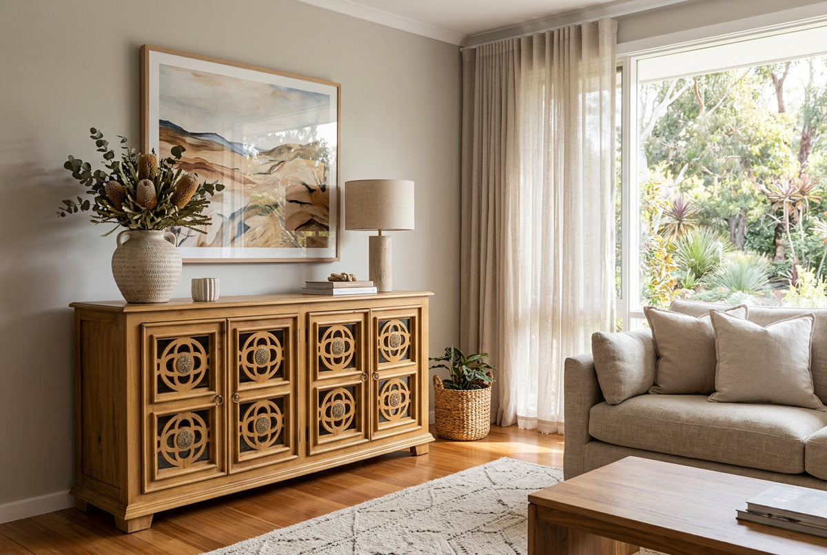 4 door timber & brass sideboard