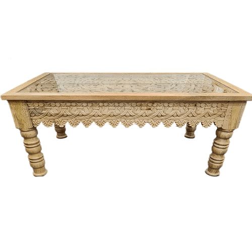Carved Coffee Table - Natural / White