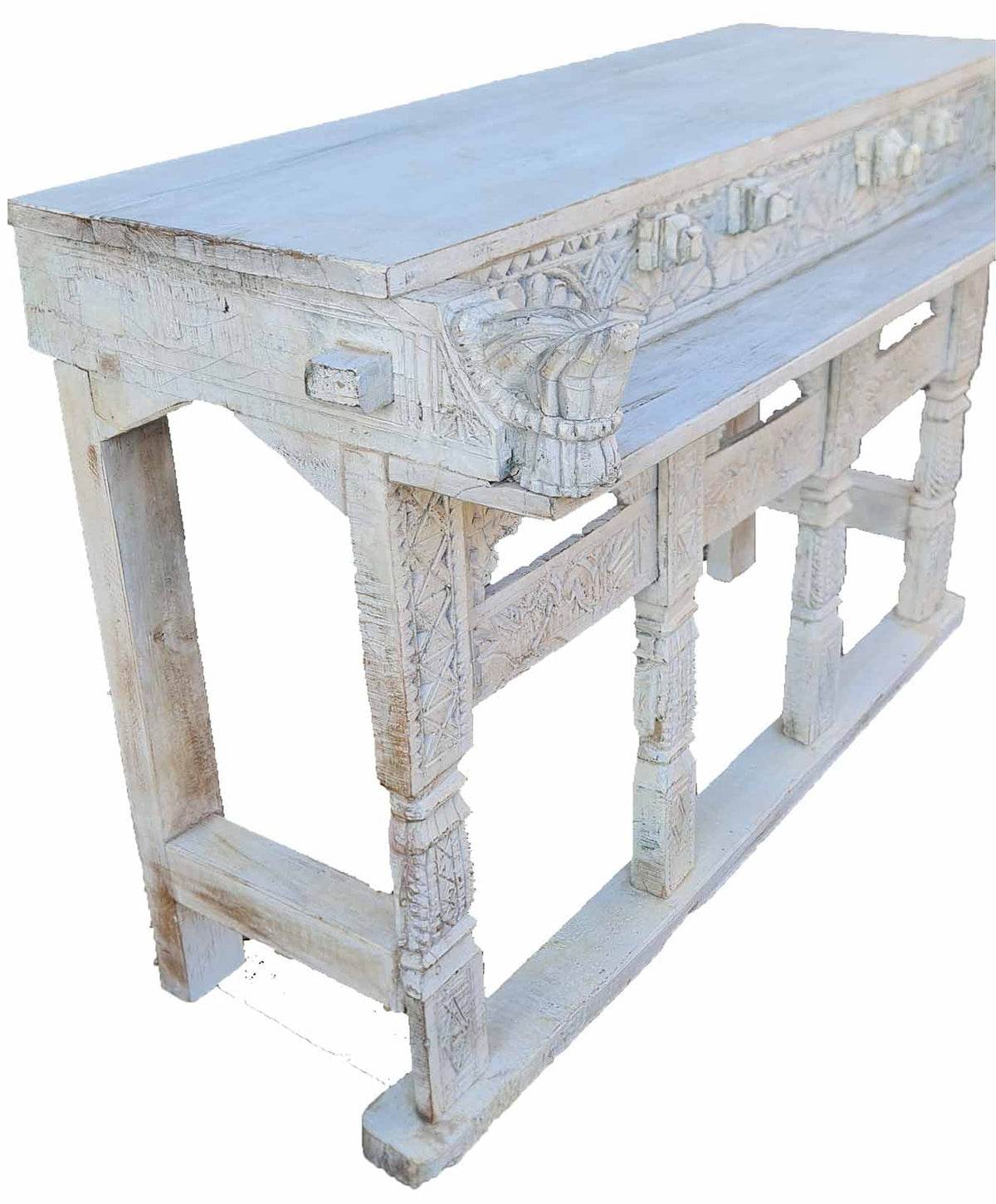 hand carved console horse face white