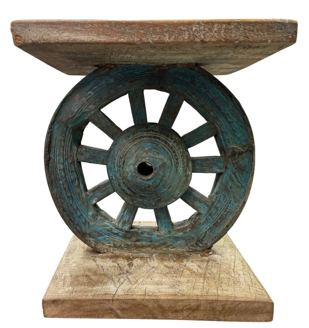 Cart wheel stool / low side table