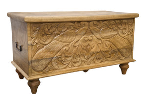 Peacock carved blanket box