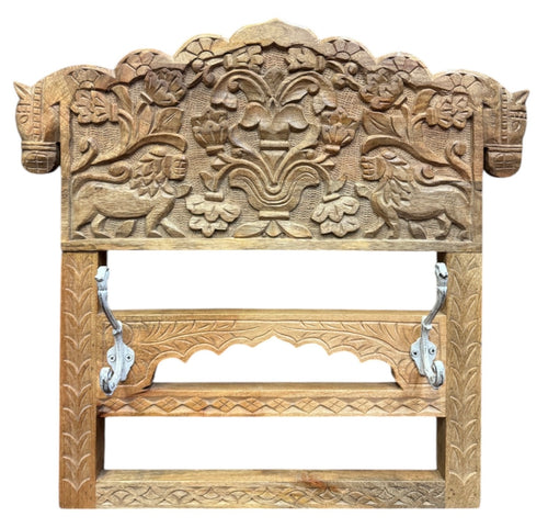 Wall hanging carved set of hooks