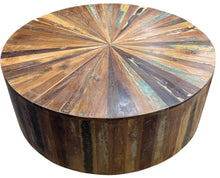 Round reclaimed teak wood coffee table
