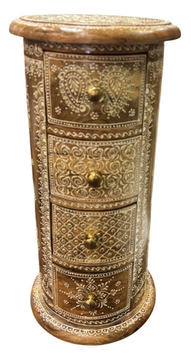 Round narrow side table with drawers