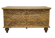 Peacock carved blanket box