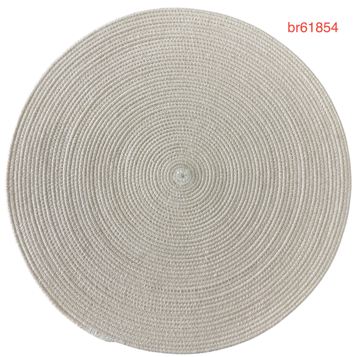 Round woven mat with concentric circle pattern on a white background