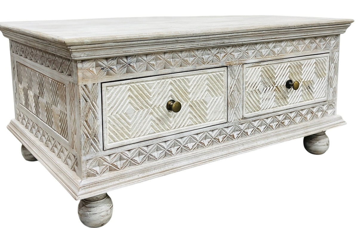 Square timber coffee table with storage