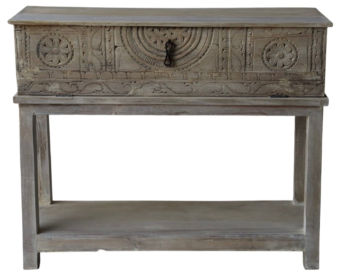 Teak console with storage