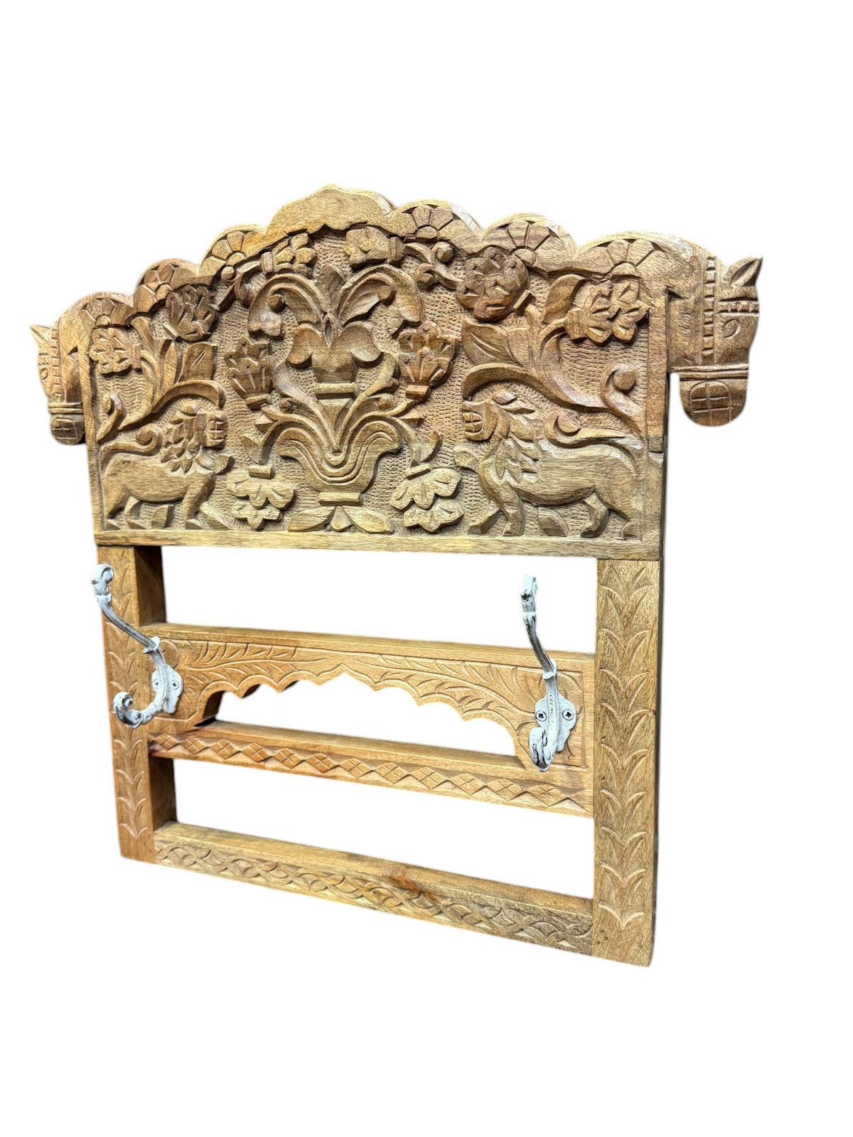 Wall hanging carved set of hooks