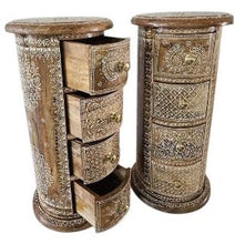 Round narrow side table with drawers