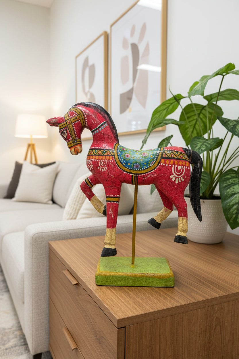 wooden hand painted horse decor 