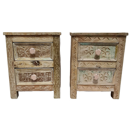 2 Drawer Carved Recycled Timber Bedsides