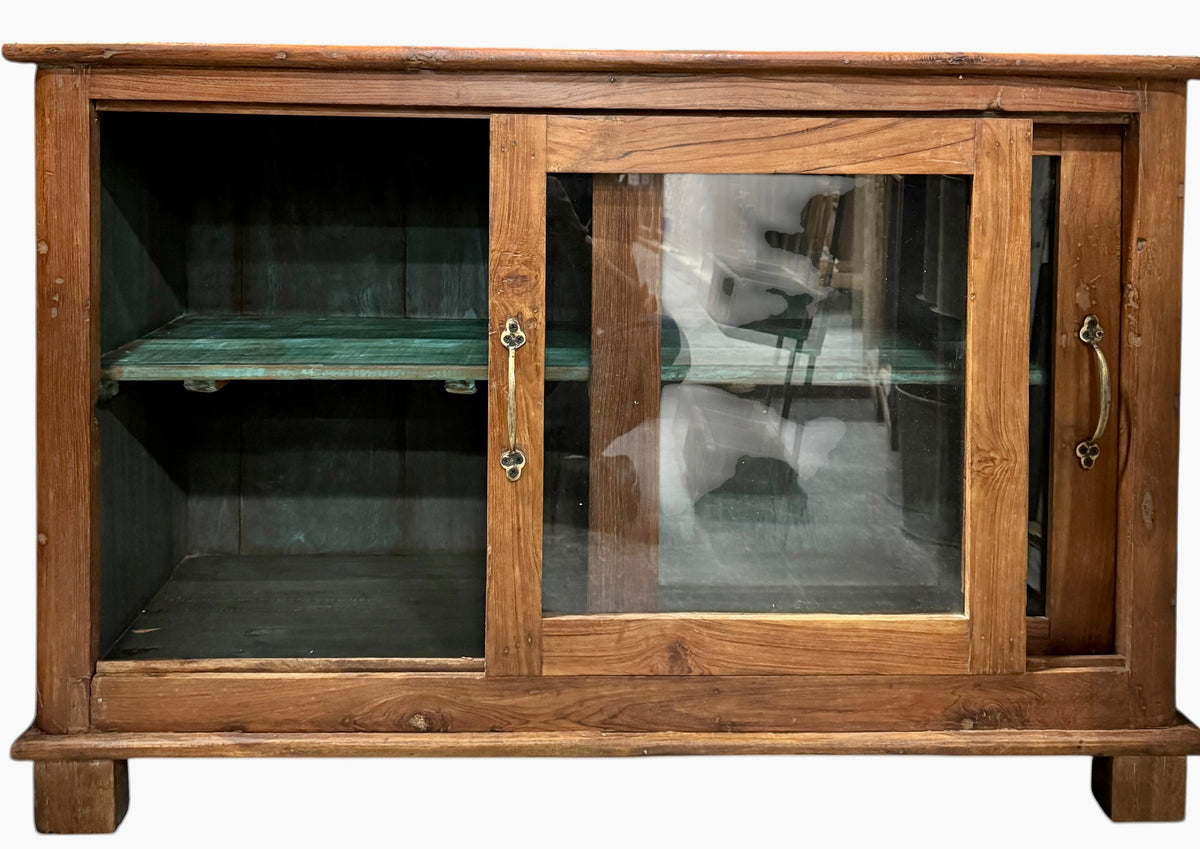 solid teak cabinet small glass 
