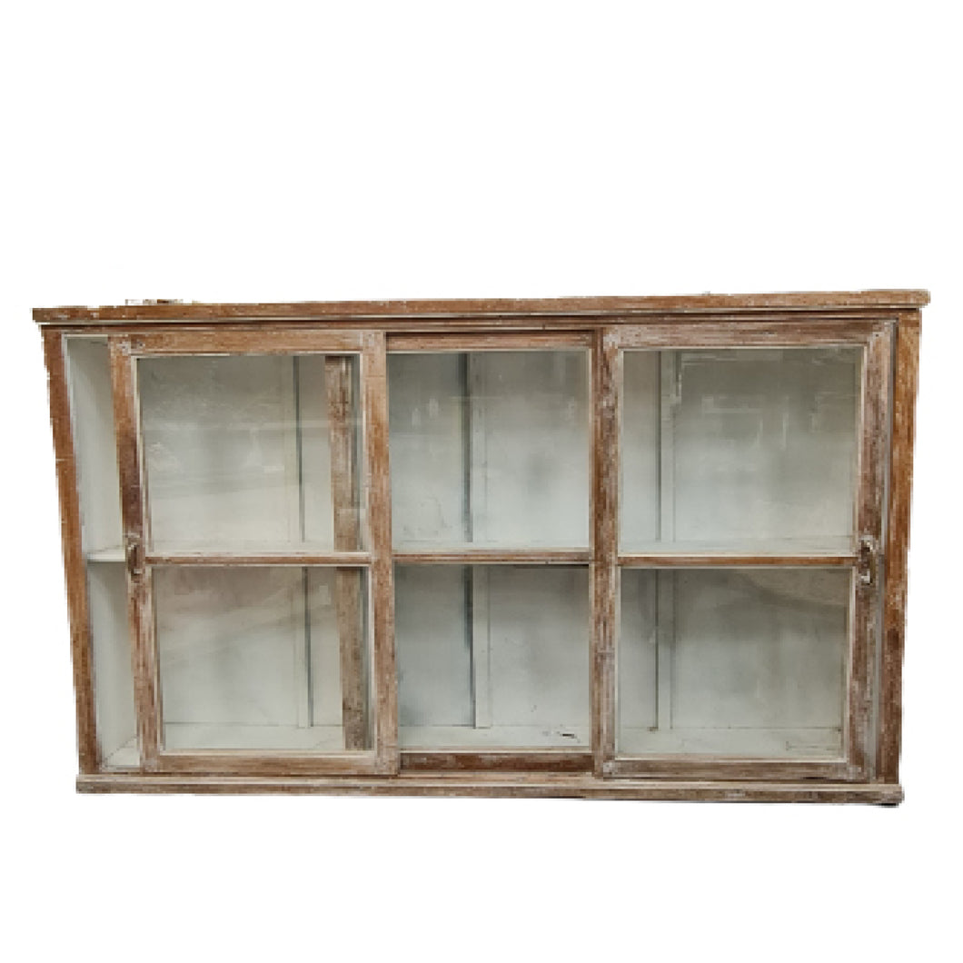 Old Narrow Teakwood Glass Display Unit